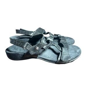 Vionic Black Crocodile embossed leather Adjustable Slip On Comfort Sandals Sz 9